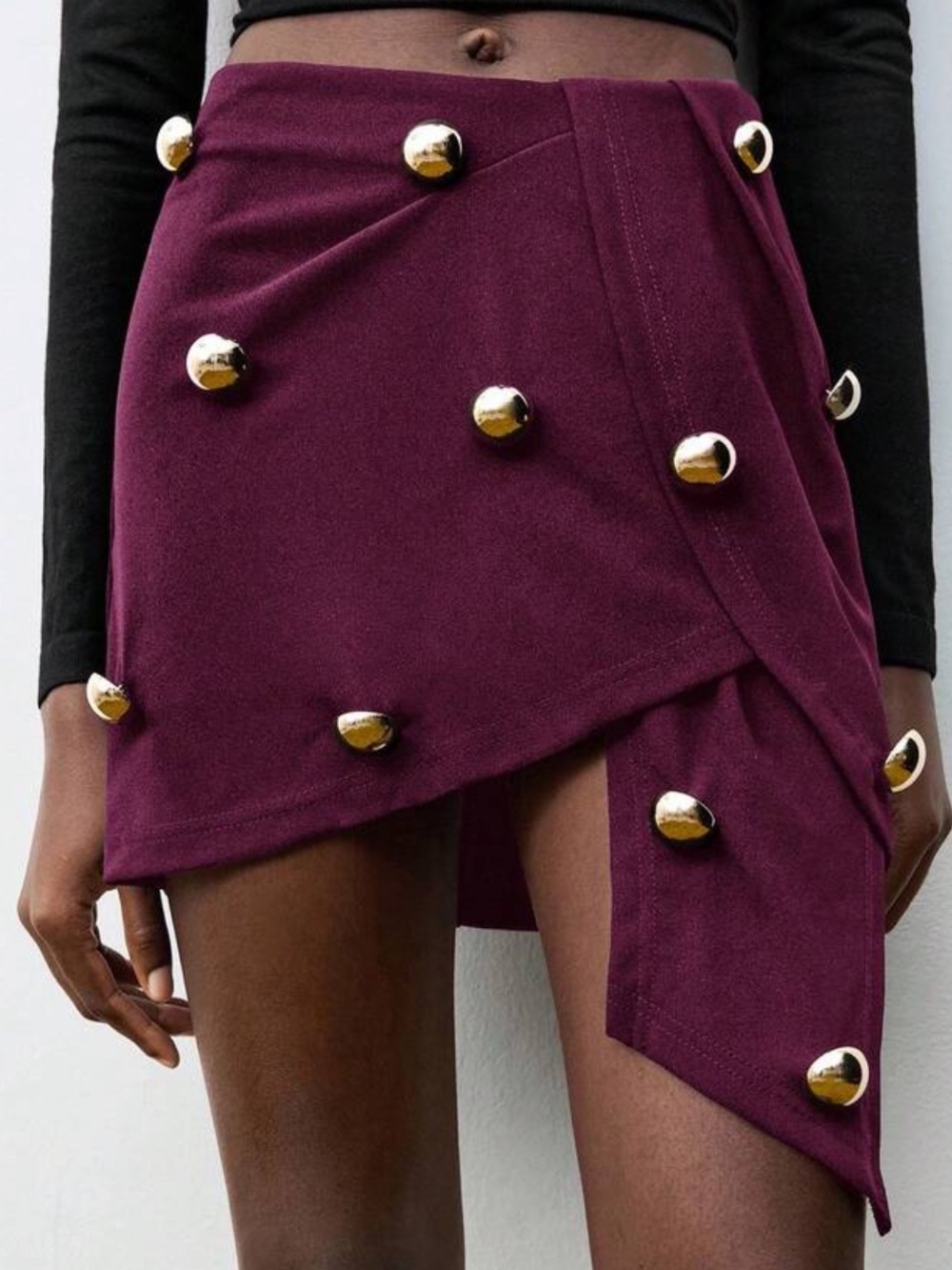 Asymmetrical Mini Skirt with Gold Dome Studs